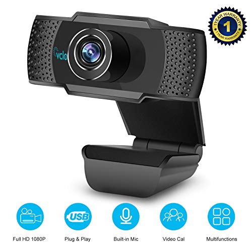 Webcam Plug and Play con correzione automatica in condizioni di scarsa illuminazione Webcam 1080P Full HD Microfono integrato con cancellazione del rumore Nero DINKALEN Webcam 